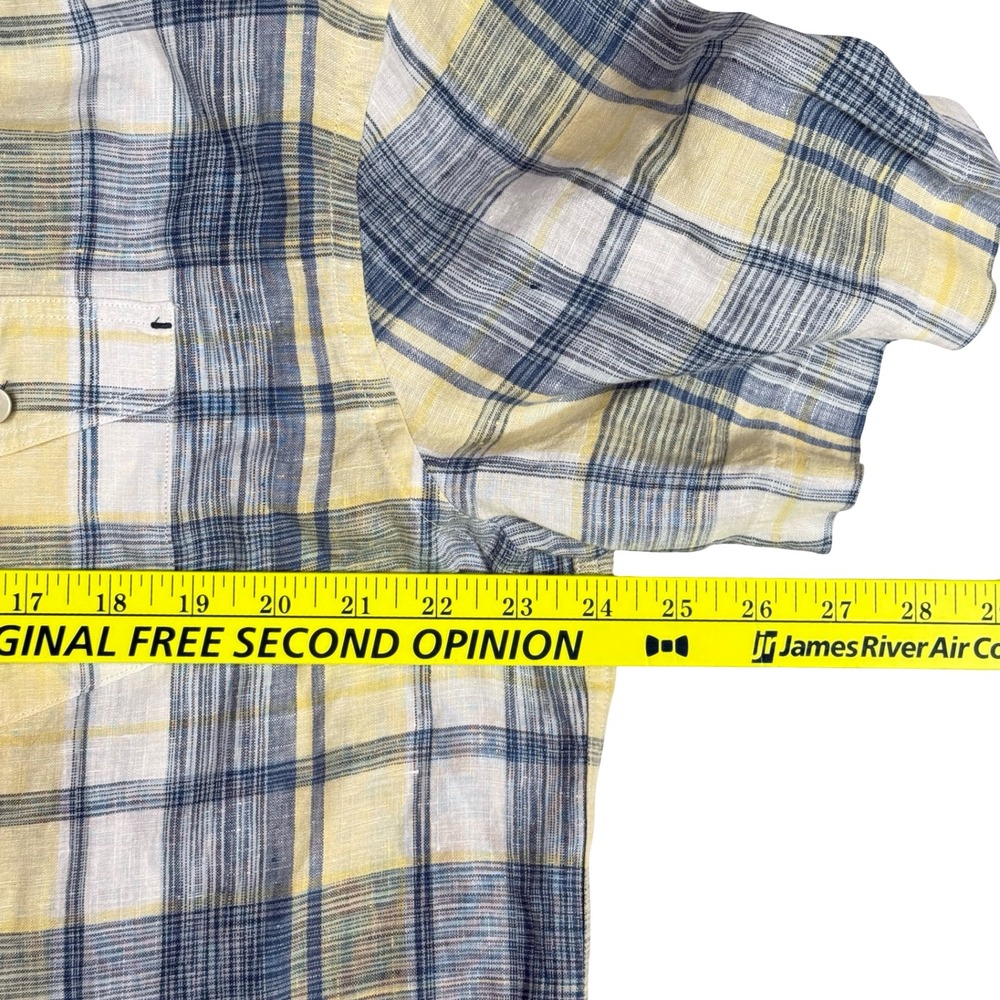 Tommy Bahama XL Linen Plaid Short Sleeve Button Up Shirt Casual Mens Blue Yellow - Picture 6 of 7